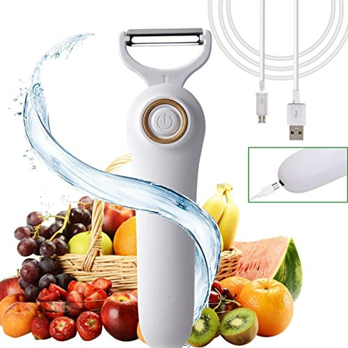 3 en 1 Éplucheur Électrique, Épluche Légume et Fruits avec 3 Lames Interchangeables, Épluche, Trancheuse et Râpe, Éplucheur de Cuisine, Multifonction Éplucheur Automatique Rechargeable USB (1 Pcs)