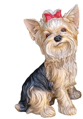 WANLIAN Escultura de Animal Yorkshire Terrier en Resina Pintada a Mano, Figura de Jardín Multicolor, Estatua de Mascota