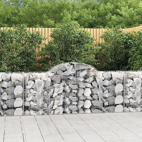 JUNZAI Arched Gabion Baskets 11 pcs 200x50x80/100 cm Galvanised Iron,Gabion Wall Mesh Wire Stone Basket Galvanised Iron Stone Basket Outdoor Spiral Planter Retaining Wall