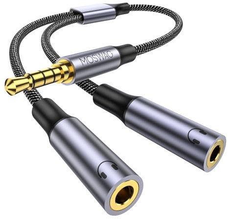 MOSWAG Audio Splitter Aux Kabel, Kopfhörer Mic Splitter Adapter, 3.5mm TRRS Männlich auf 2 x 3.5mm Weiblich Stecker Kopfhörer Mikrofon Audio Adapter für Gaming-Headset,PS4,Xbox One,Notebook