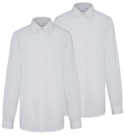 Trutex Boys White School Shirts 2 Pack | Long Sleeve Easy Iron Cotton School Uniform Shirts, Regular Fit