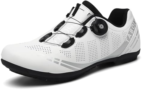 Hixingo Chaussures de Cyclisme pour Hommes Route Femmes Chaussures D'équitation sur Route et Montagne, Caoutchouc Semelle Chaussure Velo Route VTT Homme sans Verrouillage（Blanc ，41 EU）