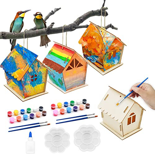 Toivize 3 Stück DIY Vogelhaus Bausatz, Holz Vogelhaus Bastelset Holz Vogelhaus Set für Kinder zum Bauen und Bemalen von Vogelhäuschen aus Holz zum Basteln Geburtstagsgeschenk für Kinder Mädchen Jungen