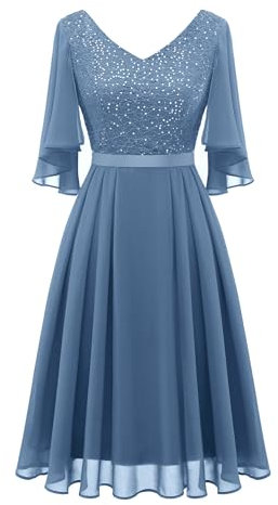 Dressystar Abendkleider Festliche Kleider Damen Brautkleid Schlicht Kurz Festkleid A Linie Kleid Aup7090 Greyblue M