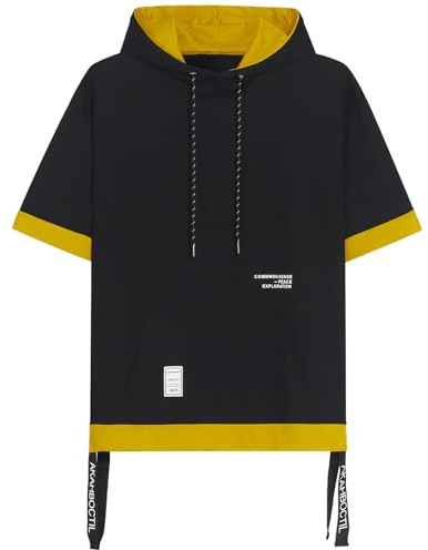 Covisoty Kortärmad Huvtröja för Herrar Color Block T-Shirt Sweatshirt Bomull Huvtröja Stor Sommar pullover Casual Sporttröjor