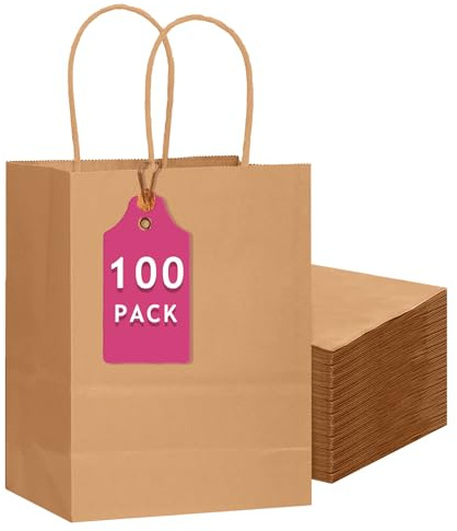 Gcardist 100 confezioni di sacchetti regalo marroni con manici, formato grande 33x26x13cm, carta kraft, multiuso (13x10.3x4.6, grande)