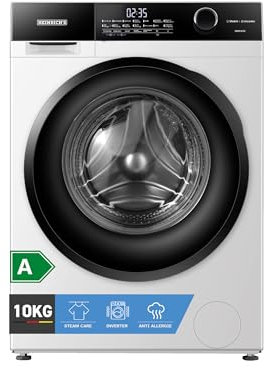 HEINRICHS Waschmaschine, Steam-Funktion, 10kg Mega Kapazität, 15 Programme, 1400 U/min., Aqua-Stop, LED-Display, Endzeitvorwahl, mit Kindersicherung, langlebiger und leiser Inverter Motor,Weiß