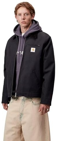 Carhartt Detroit Jacket, Giacca di Tela Dearborn, Nero, Cotone Biologico 340g, Collo in Vela, Fodera a coperta, Cerniera Bidirezionale, Nero , XL