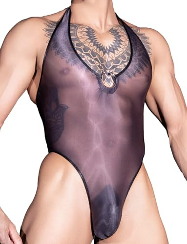 AIEOE Herr halterneck string body transparent nät onepiece underkläder stringbody sexig bodysuit klubbkläder nattkläder