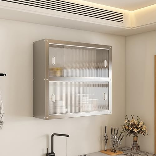 Tqertrtfxa Estante de Almacenamiento vajilla Acero Inoxidable una y Dos Capas para Montaje en Pared,Armario,suspendido,con Puerta corredera(60 * 30 * 70cm/23.6 * 11.8 * 27.6in)