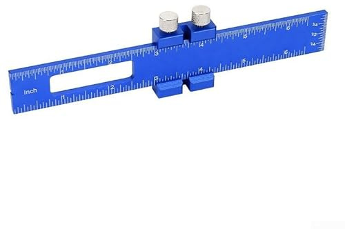 15 cm aluminiumlegering T fyrkantig träbearbetningsmärkningslinjal, justerbart skjutreglage med dubbla skruvlås och räfflad spets, för snickare maskinister ingenjörer hantverksuppgifter (blå)