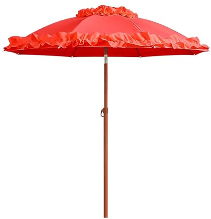 PHQCIV Sombrilla De Encaje, Blanco | Rojo, Inclinable Protección UV Impermeable Parasol De Mercado, Bordo Volante Vintage Sombra para Exterior, Jardín, Playa(Red)