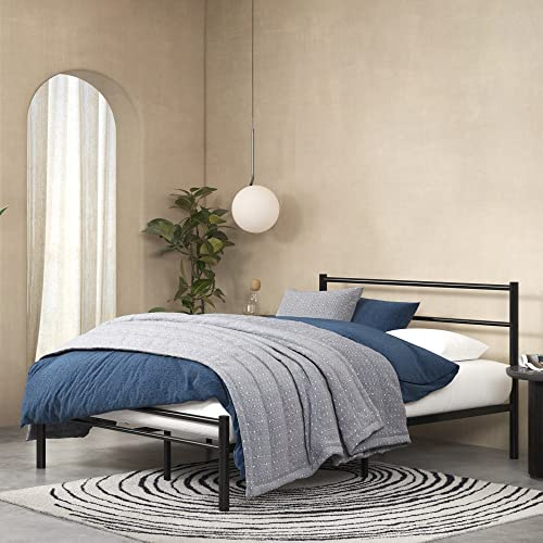 Zinus Geraldine Double Bed Frame with Headboard and Footboard (135 x 190 cm) – Metal Bed Frame with Underbed Storage – Black