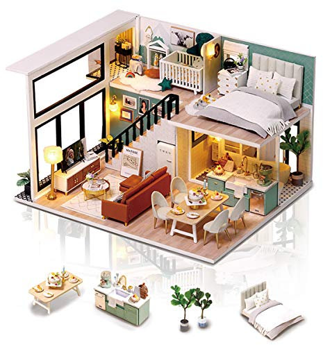 Cuteefun DIY Puppenhaus Miniatur Haus mit Musik und Möbeln Selber Bauen, Bastelset Erwachsene, Handgemachtes Geburtstagsgeschenk für Frauen, EIN Komfortables Leben