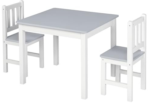 HOMCOM Kids Table and Chair Set 3 Pieces Toddler Preschoolers Desk with 2 Chairs for Indoor Study Rest Snack Time Grey