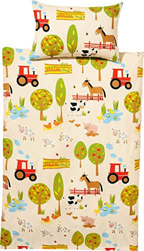 Erwin Müller Kinder-Bettwäsche, Bettgarnitur Bauernhof, Tiere Renforcé - temperaturausgleichend, strapazierfähig, mit praktischem Reißverschluss - Bauernhof 2 Größe 135x200 cm (80x80 cm)