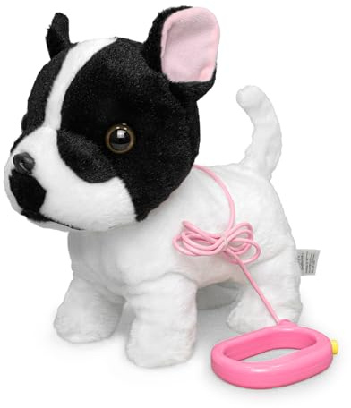 YH YUHUNG Camminare Bulldog francese cucciolo di peluche al piombo elettronico cucciolo di animale domestico giocattolo interattivo per bambini (nero/bianco)