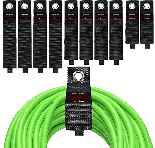 Confezione da 10 supporti assortiti per cavi di estensione, organizer per garage, cinghie resistenti, gancio e anello, per cavi, tubi, corda, camper, barca