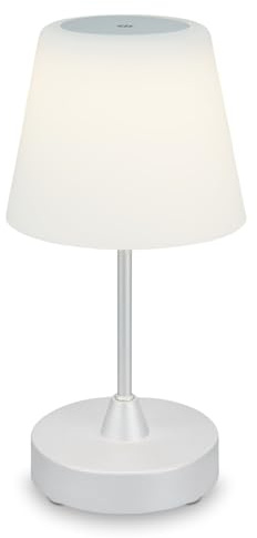 BRILONER - Lámpara de mesa LED a pilas, regulable, lámpara de mesa LED de cristal sin cable, función táctil, 3.300K blanco cálido, cromo mate, 300x125 mm (HxD)