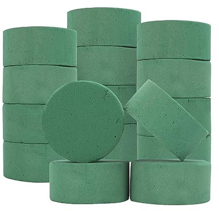 AKOLAFE 16 Stück Steckschaum Rund Blumensteckschaum Steckschwamm 8x4 cm Steckmasse für Kunstblumen Grün Steckschwamm für Blumen klein Steckmasse für Frischblumen, Hochzeiten, Geburtstage, Garten