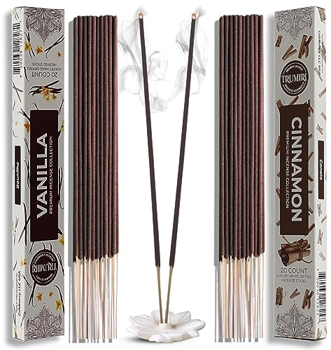 Trumiri Incense Sticks - Combo Pack of 40 Insence-Sticks - 20 Vanilla + 20 Cinnamon - Insenses - Insents - Incents - Inscense - Incence - Incienso - All Natural Incense Sticks