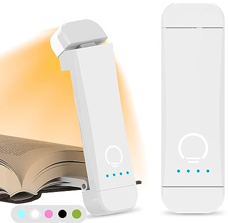 HIONXMGA USB Rechargeable Book Light, Eye Caring Reading Light Clip on Book, 3 Colours & Stepless Dimming, Portable & Flexible, Long Lasting up to 100 hrs, Perfect for Booklovers and Kids-White