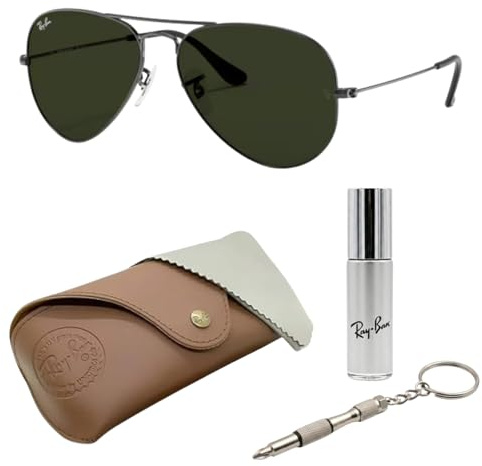 Ray-Ban RB3025 Pilot Shape Non-Polarized Sunglasses for Men & Women – Includes Official Rayban Eyewear Kit – Ideal Formal & Casual Wear Sunglasess – G-15 Green Lens
