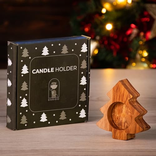 DARIDO Portacandele in Legno, 9x9x2cm, Candele Tealight ALBERO DI NATALE, Decorazioni Natalizie Romantiche per Casa, Centrotavola di Decorazioni, Stanza, Bagno, Porta Tealight, Regalo Vintage Rustico