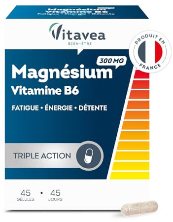 VITAVEA BIEN-ETRE - Magnésium 300 mg Vitamine B6 - Complément Alimentaire Fatigue, Détente, Energie, Relaxation, Equilibre Nerveux - Magnesium B6-45 gélules - Cure de 45 jours - Fabriqué en France