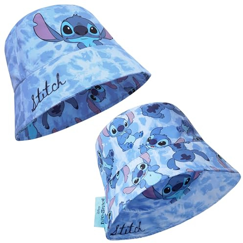 Disney Stitch Cappello Pescatore Bambina, Sole Cappellini Bambini per Estate (Blu Reversibile)
