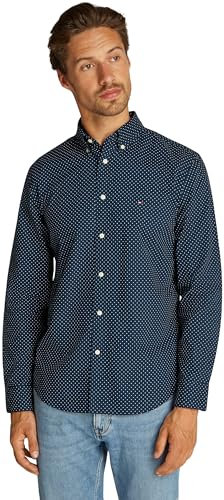Tommy Hilfiger Chemise Homme Flex Poplin Polka Dot Regular Fit, Bleu (Night Sky/Multi Dot), L