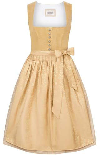 Heimatgwand Damen Stockerpoint Dirndl Viktoria I Trachtenkleid mit liebevollen Details & eleganter Dirndlschürze I Bequem & mit Samtfinish I Perfekt für Volksfest & Festlichkeiten, senf, Größe 32-48