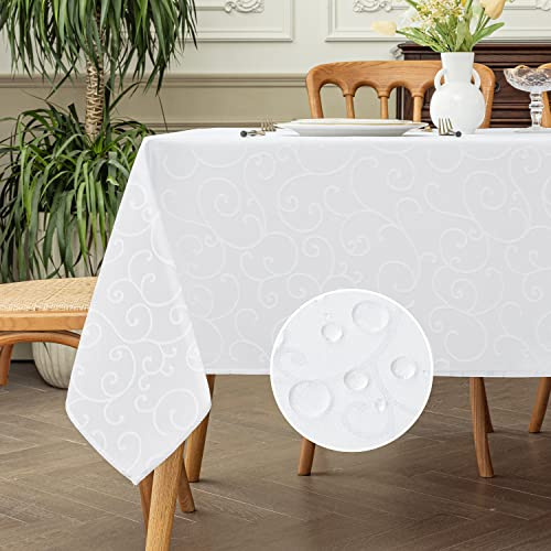 Romanstile White Christmas Tablecloth 18 Seater 350 x 150 cm Stain Resistant Rectangular Water Repellent Elegant Tablecloths for Christmas Outdoor Parties Birthday Hotel, Restaurant, Bar, Cafe,