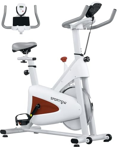 SPORTNOW Vélo d'appartement vélo stationnaire silencieux avec selle et résistance réglables, moniteur LCD, support de tablette, vélo d'exercice d'intérieur pour entraînement cardio à domicile, blanc