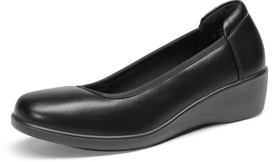 DREAM PAIRS Women's Low Wedges Heels Pumps Comfortable Slip-on Round Toe Dress Work Shoes for Office Business,Size 6.5,Black,DWUMPU2551
