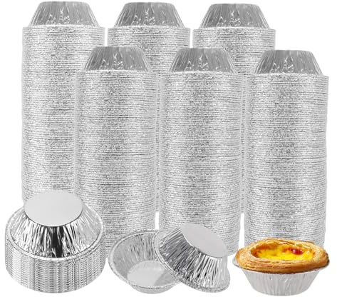 Sinjeun 300 stycken muffinsformar i aluminium, 7 cm, aluminium, tårtform, aluminiumfolie, kakform, bakform, muffinsformar för cupcakes, äggkrämer, muffins