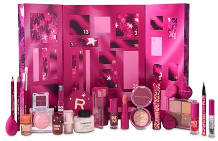 Revolution Makeup Advent Calendar 2025, 24 Beauty-Must-haves, Geschenkset mit Lipgloss, Highlighter, Blush, Pinseln & Mascara, vegan und tierversuchsfrei