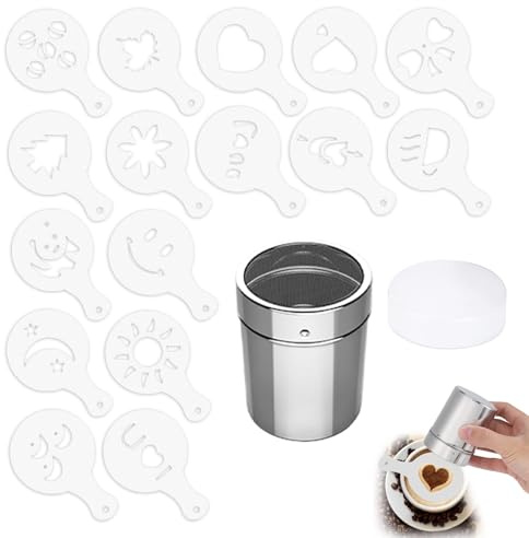 Puderzuckerstreuer,Mehlstreuer mit Feinem Sieb,Kakaostreuer für Cappuccino,Staubzuckerstreuer,Zimtstreuer,Mehlstreuer mit Deckel,Puderzucker Streuer,Salzstreuer Edelstahl für Kaffee,Backen und Kochen