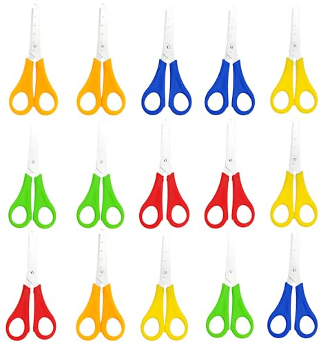 Kids Scissors, 5 Colors, 13 cm x 5.7 cm, Safety Scissors for Kids, Children Shears with Blunt Tips, 15-Pack for Art Projects, DIY Crafts, School Activities