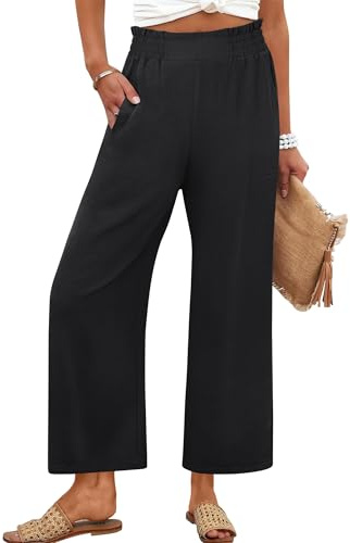 ANRABESS Womens Wide Leg Palazzo Pants Summer Beach High Waisted Cropped Flowy Pants 2026 Dressy Casual Trousers with Pockets Black X-Large