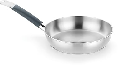 BRA Master | Sartén 26 cm, Acero Inoxidable, Sin Antiadherente, Sin PFOA, Full Induction, Apta para todo tipo de Cocinas, Mango acero inoxidable recubierto de Silicona