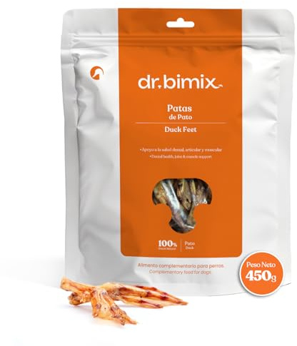 dr. bimix Snacks Naturales para Perros - Patas de Pato Ricos en Proteínas y Colágeno, Chuches 100% Natural, Ayuda Las Articulaciones y Musculatura 450g - 1 Pack