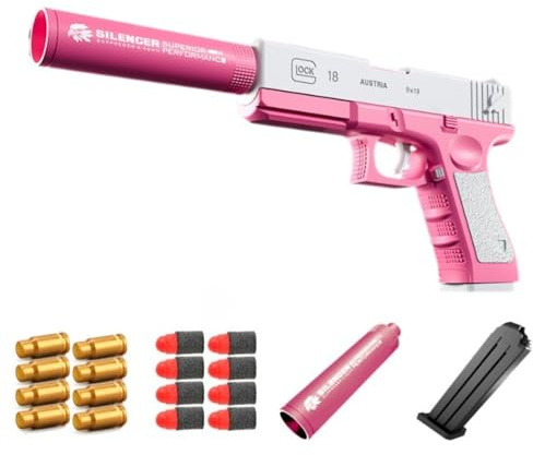 Pistole giocattolo, pistole giocattolo in schiuma pistole giocattolo a bolle morbide con caricatori palline morbide e bossoli regali di compleanno e di Natale adatti dai 14 anni in su (rosa e bianco)