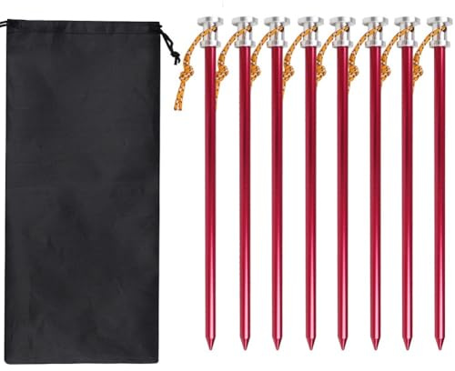 FACAIIO 8 estacas de aluminio resistentes de 23 cm con pinzas de cuerda para arena, barro y hierba, para camping, senderismo, tiendas de campaña al aire libre