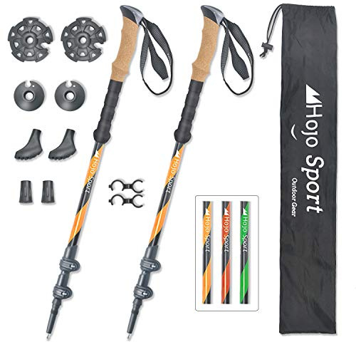 Hojo Sport 3-strängade teleskopiska promenadstavar för vandring, vandring, spår, skidåkning eller snöskor, designade av premium förstärkt aluminium