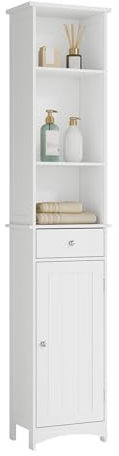 EUGAD Badschrank Hochschrank Badezimmerschrank Badkommode Badregal Eckschrank Eckkommode Holz weiß 33x23x165cm