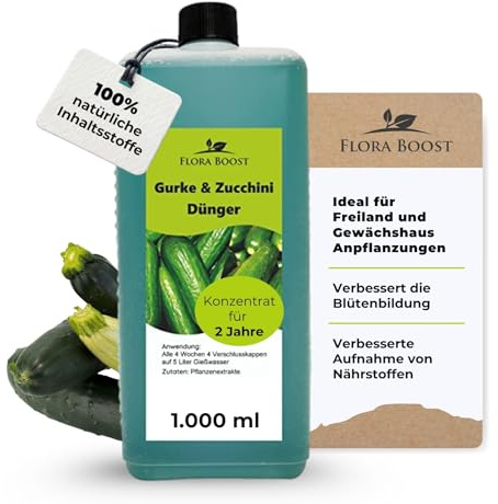 Flora Boost Gurken Zucchini Dünger Flora Boost 1000ml I Für bis zu 200L Gießwasser I Gemüsedünger für Gurken & Zucchini I Flüssiger Blatt- & Wurzeldünger I 100% natürlicher Pflanzendünger