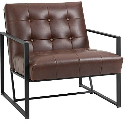 HOMCOM Fauteuil de Salon Vintage Fauteuil Relax Confortable en Similicuir Cadre en métal revêtement synthétique Chocolat