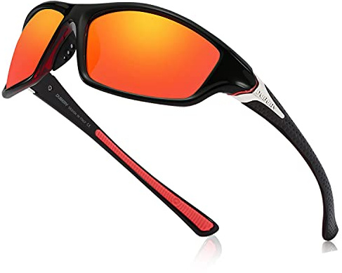 HGDGears Polarisierte Sonnenbrille für Herren Damen-UV400 Schutz Leicht Retro Klassische Vintage-Ideal für Autofahren,Reisen,Angeln,Outdoor-Aktivitäten(Schwarz/Orange Rot)