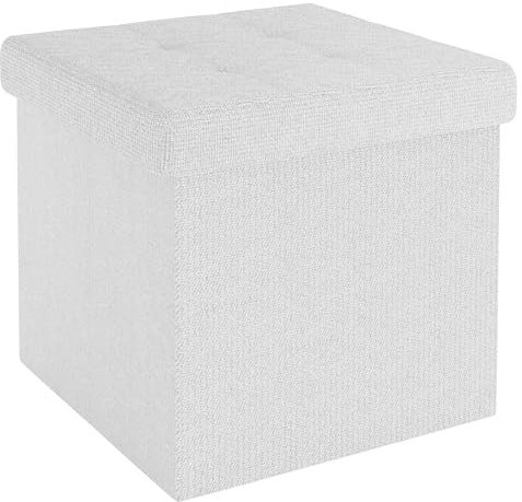 INTIRILIFE Faltbare Sitzhocker 38x38x38 cm in Schnee WEIß - Sitzwürfel mit Stauraum und Deckel aus Stoff mit Mulden - Sitzcube Fußablage Aufbewahrungsbox Truhe Sitzhocker
